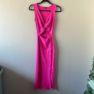Barbie pink midi dress with cutout. Size XS